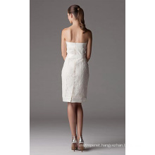 Sheath Column Strapless Knee-length Lace Ribbon Wedding Dress